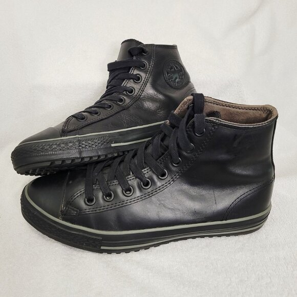 "Chuck Taylor" All Star Converse~ Men, Leather High Top- Black on Black- Size:11 - Picture 4 of 13